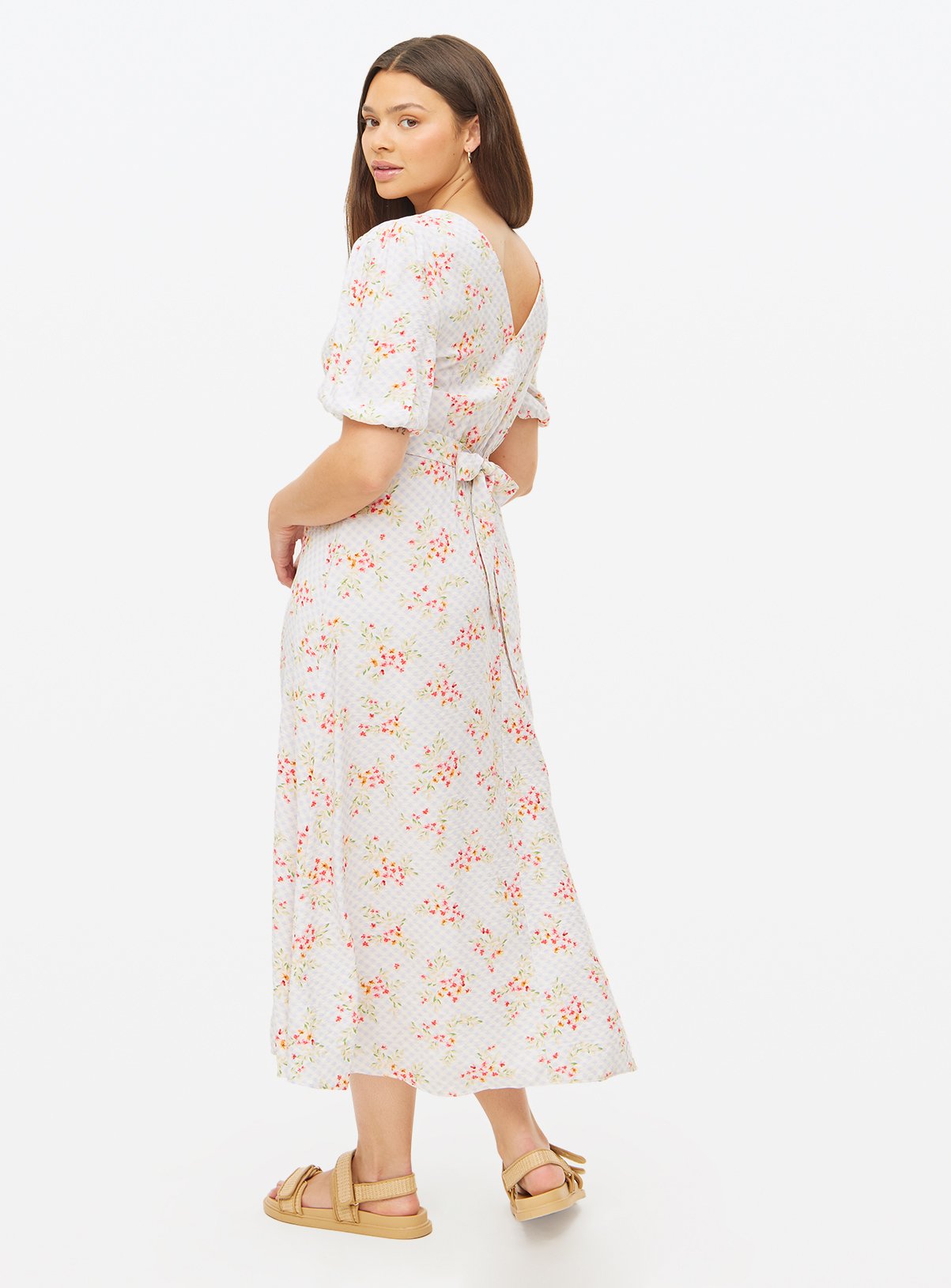 Floral Printed Gingham Tea Dress 14 - Image 4 thumbnail